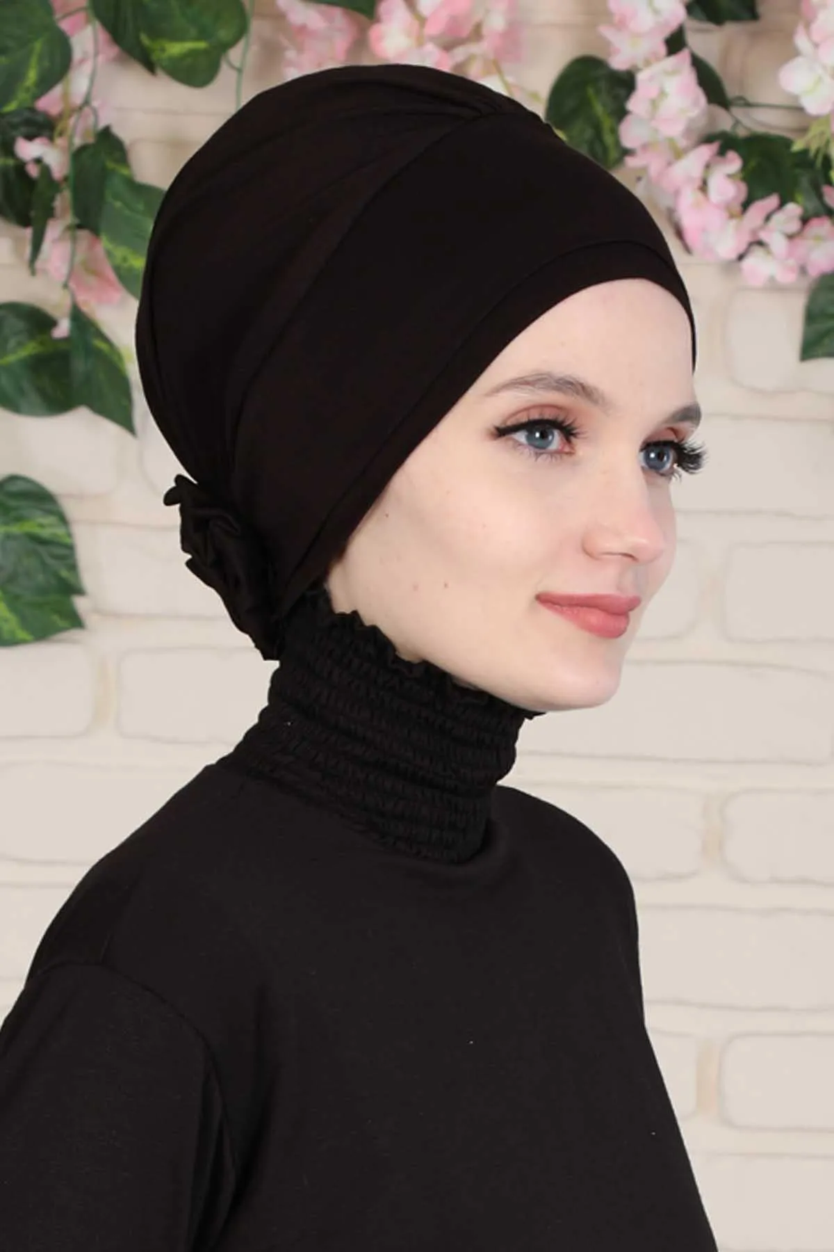 Elastic Easy Wrap Instant Turban Bonnet Cap for Women, Fashionable Single Colour Pre-Tied Turban Hijab, Cotton Elastic Chemo Headwear,B-53