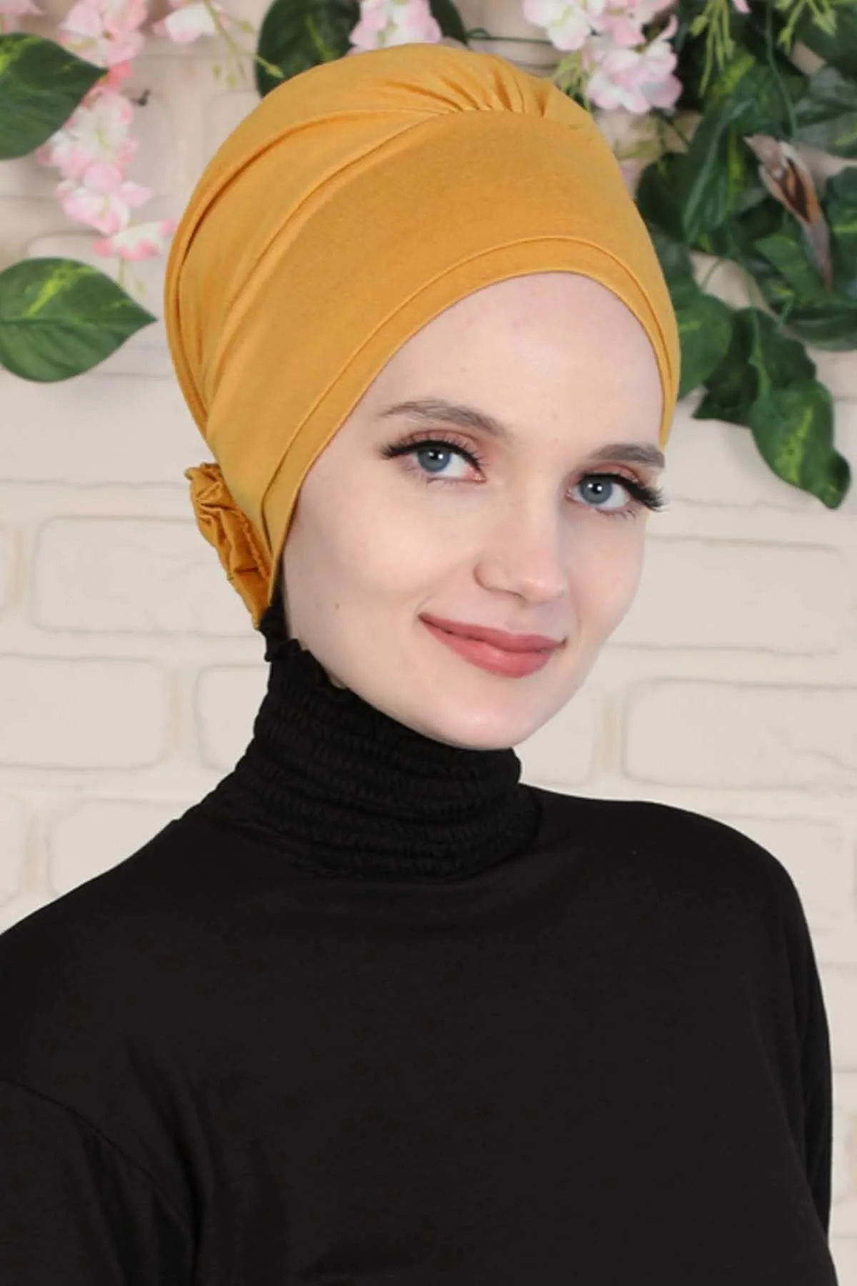 Elastic Easy Wrap Instant Turban Bonnet Cap for Women, Fashionable Single Colour Pre-Tied Turban Hijab, Cotton Elastic Chemo Headwear,B-53