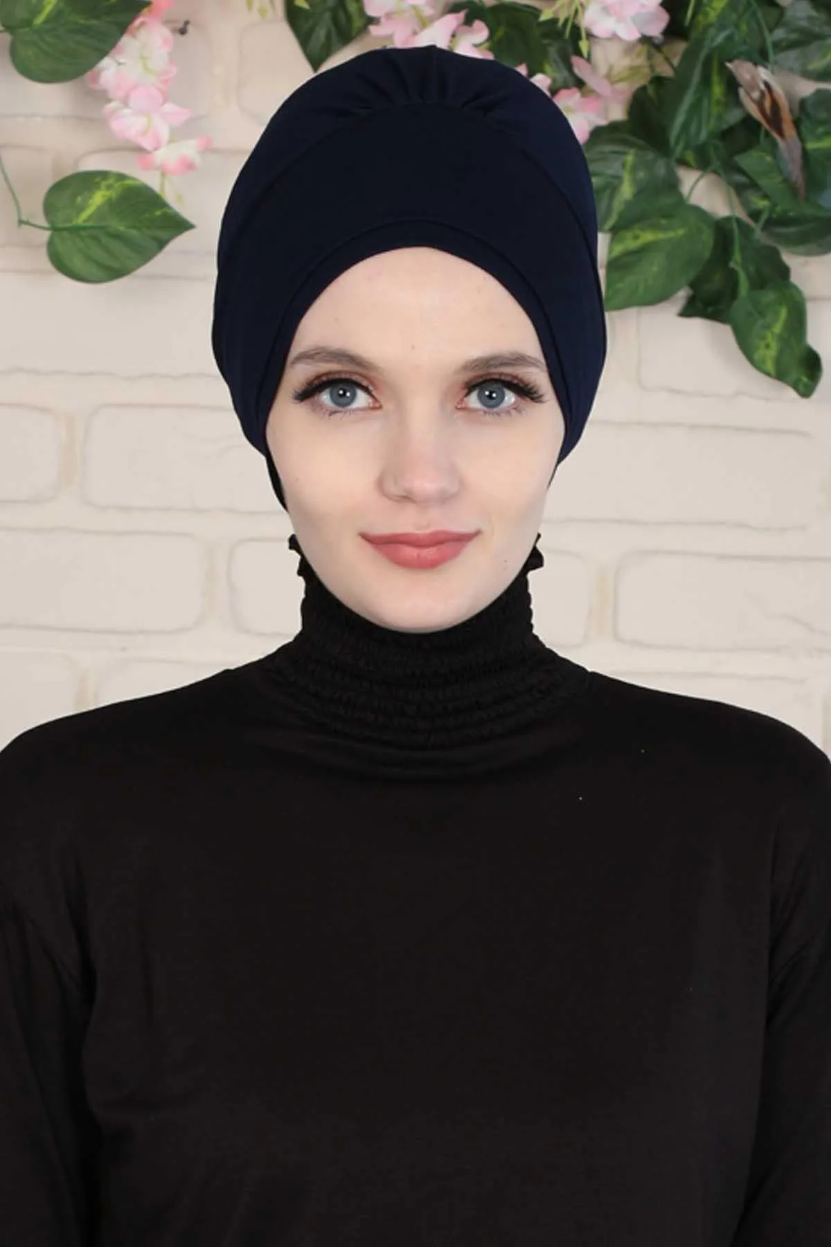 Elastic Easy Wrap Instant Turban Bonnet Cap for Women, Fashionable Single Colour Pre-Tied Turban Hijab, Cotton Elastic Chemo Headwear,B-53