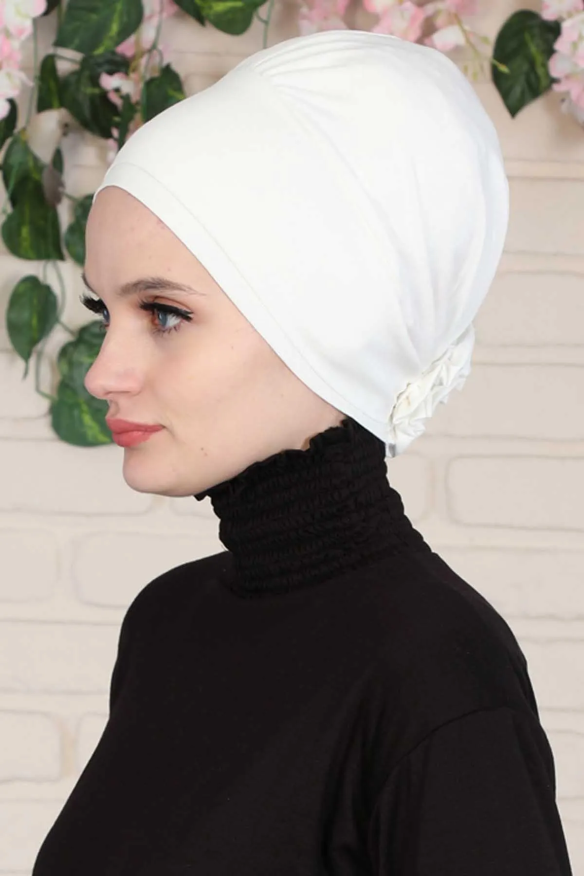 Elastic Easy Wrap Instant Turban Bonnet Cap for Women, Fashionable Single Colour Pre-Tied Turban Hijab, Cotton Elastic Chemo Headwear,B-53