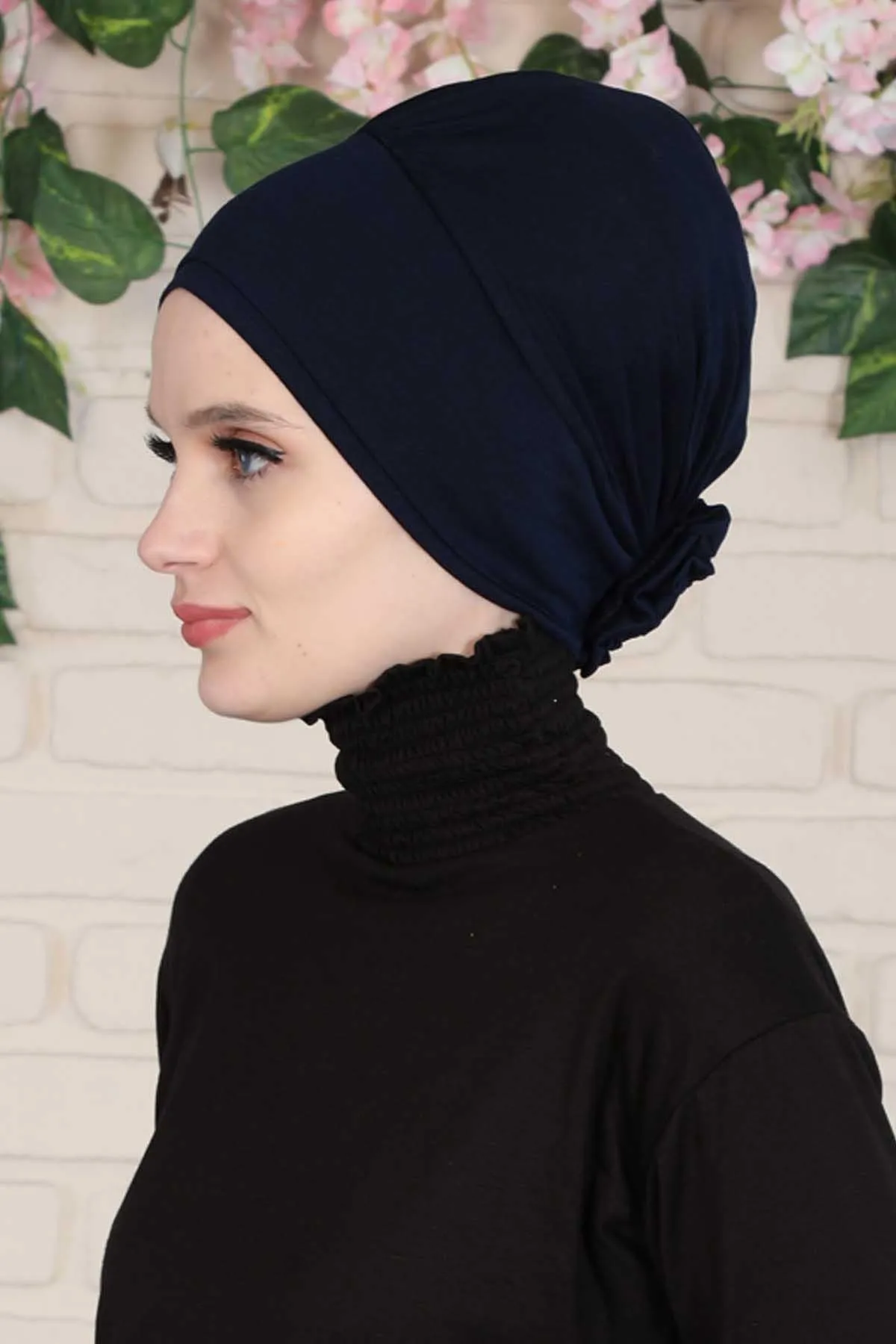 Elastic Easy Wrap Instant Turban Bonnet Cap for Women, Fashionable Single Colour Pre-Tied Turban Hijab, Cotton Elastic Chemo Headwear,B-53