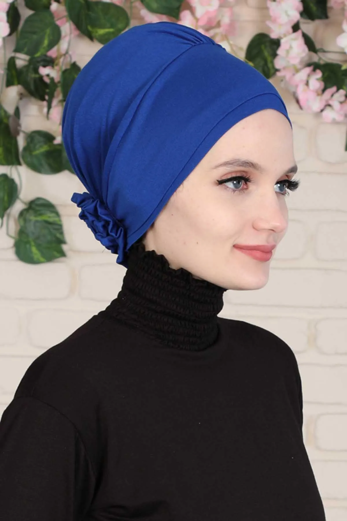 Elastic Easy Wrap Instant Turban Bonnet Cap for Women, Fashionable Single Colour Pre-Tied Turban Hijab, Cotton Elastic Chemo Headwear,B-53