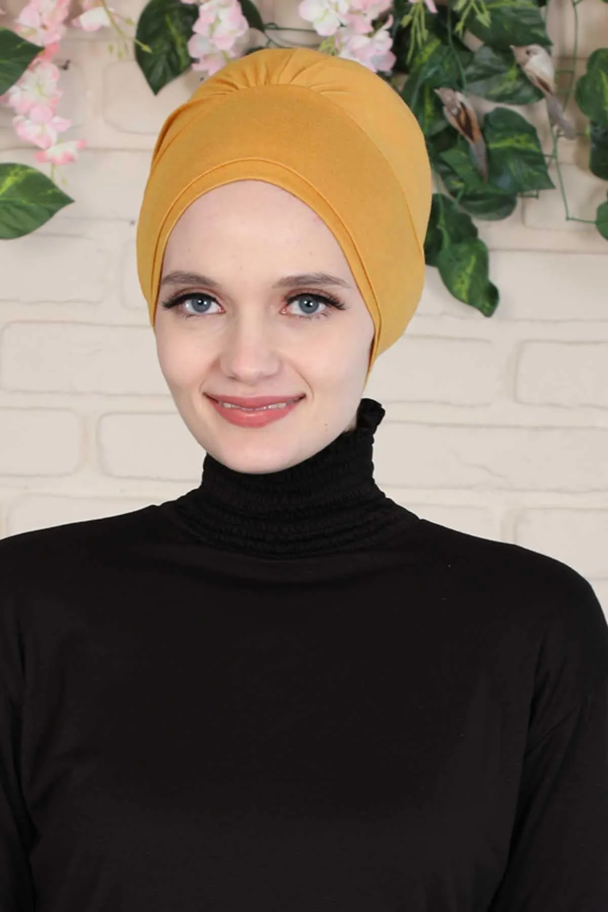 Elastic Easy Wrap Instant Turban Bonnet Cap for Women, Fashionable Single Colour Pre-Tied Turban Hijab, Cotton Elastic Chemo Headwear,B-53