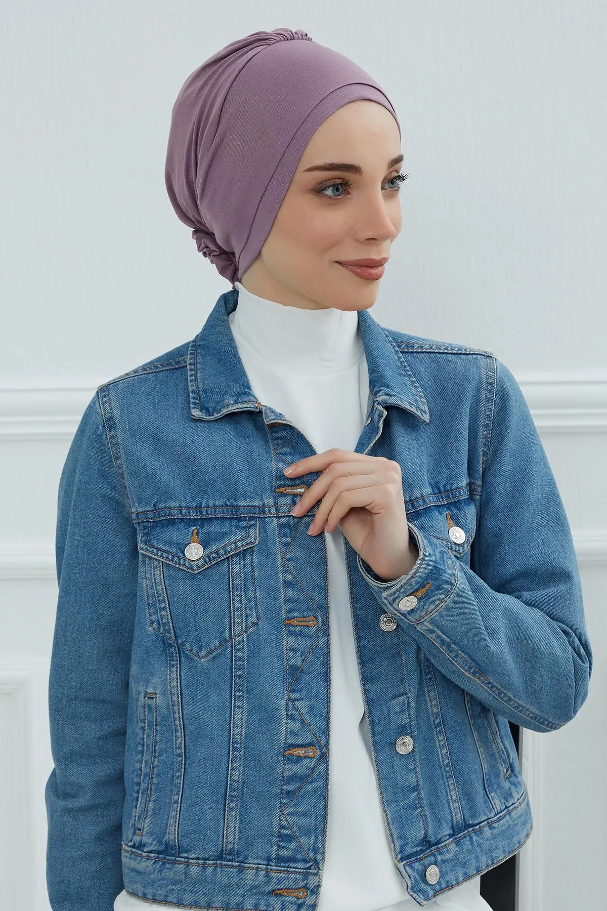 Elastic Easy Wrap Instant Turban Bonnet Cap for Women, Fashionable Single Colour Pre-Tied Turban Hijab, Cotton Elastic Chemo Headwear,B-53