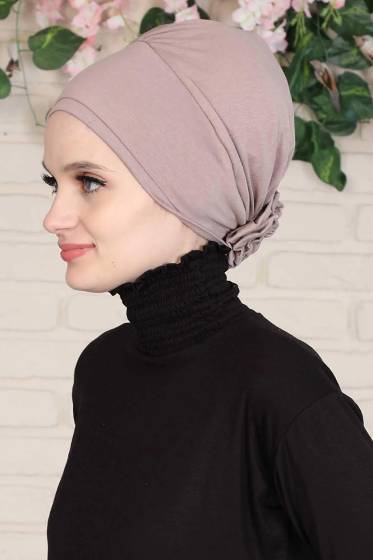 Elastic Easy Wrap Instant Turban Bonnet Cap for Women, Fashionable Single Colour Pre-Tied Turban Hijab, Cotton Elastic Chemo Headwear,B-53