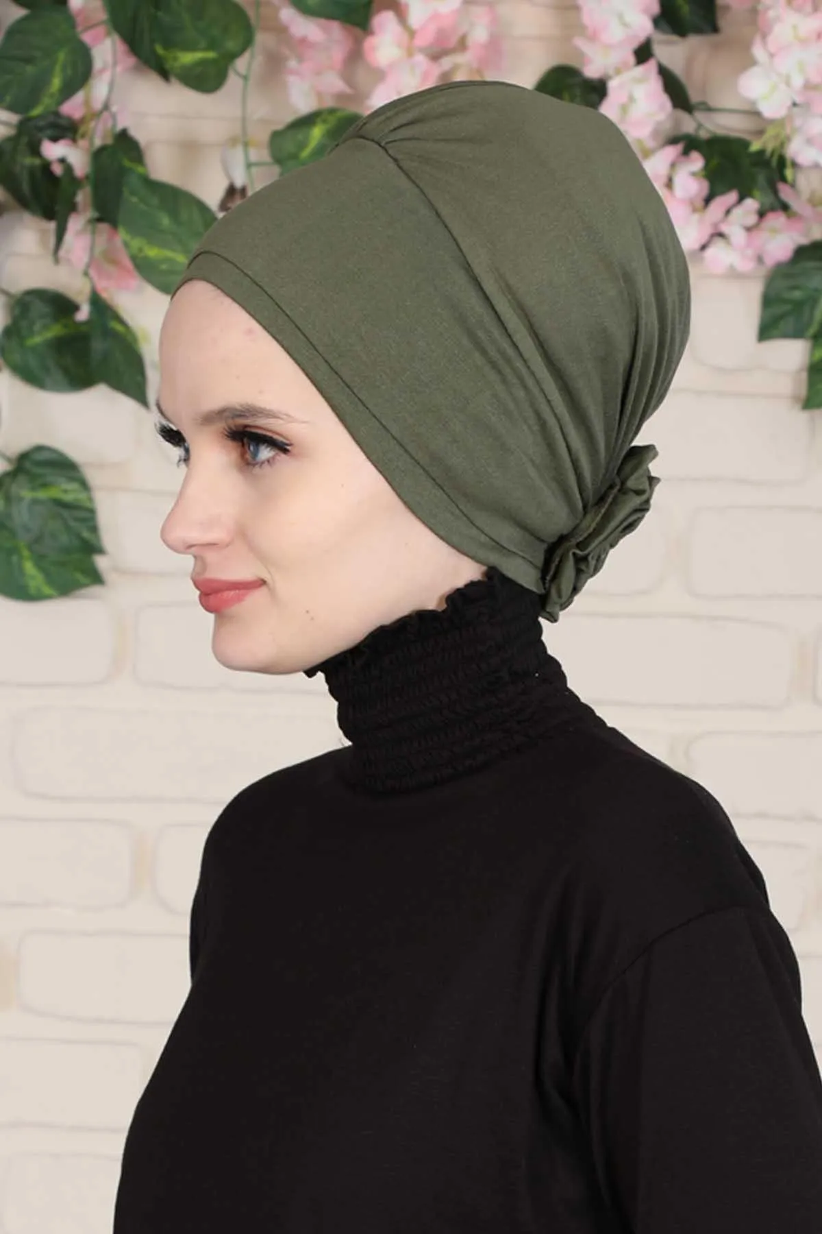 Elastic Easy Wrap Instant Turban Bonnet Cap for Women, Fashionable Single Colour Pre-Tied Turban Hijab, Cotton Elastic Chemo Headwear,B-53