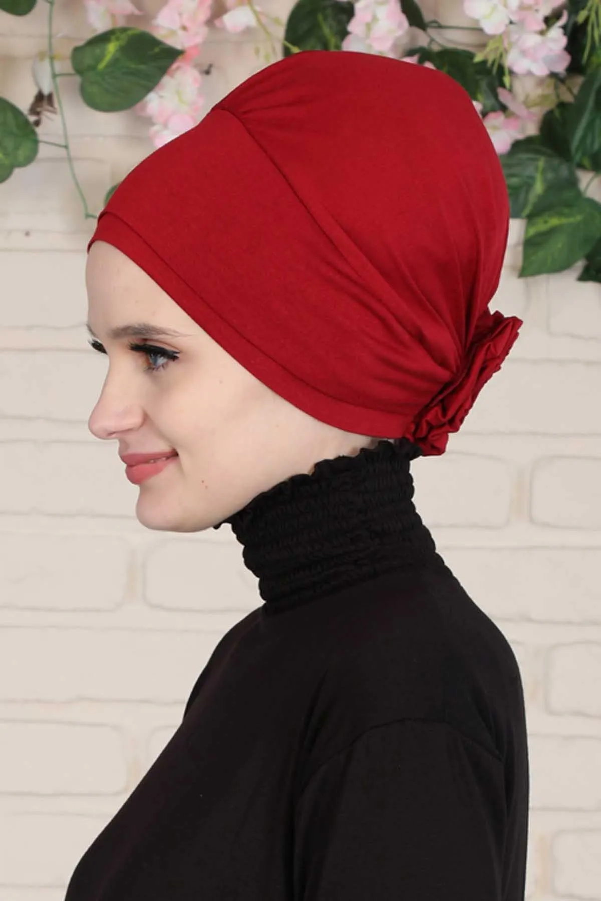 Elastic Easy Wrap Instant Turban Bonnet Cap for Women, Fashionable Single Colour Pre-Tied Turban Hijab, Cotton Elastic Chemo Headwear,B-53