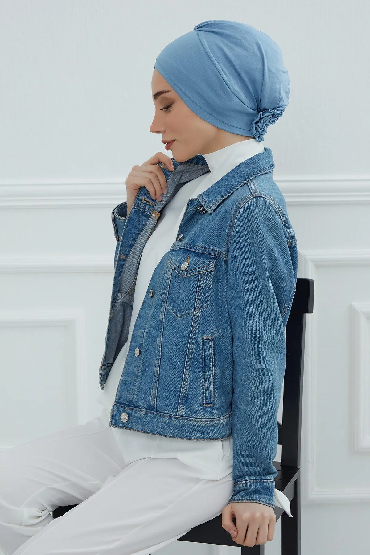 Elastic Easy Wrap Instant Turban Bonnet Cap for Women, Fashionable Single Colour Pre-Tied Turban Hijab, Cotton Elastic Chemo Headwear,B-53