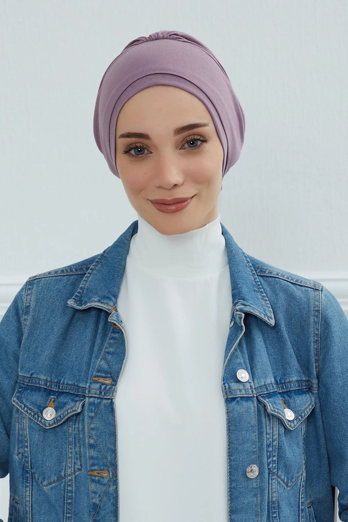 Elastic Easy Wrap Instant Turban Bonnet Cap for Women, Fashionable Single Colour Pre-Tied Turban Hijab, Cotton Elastic Chemo Headwear,B-53