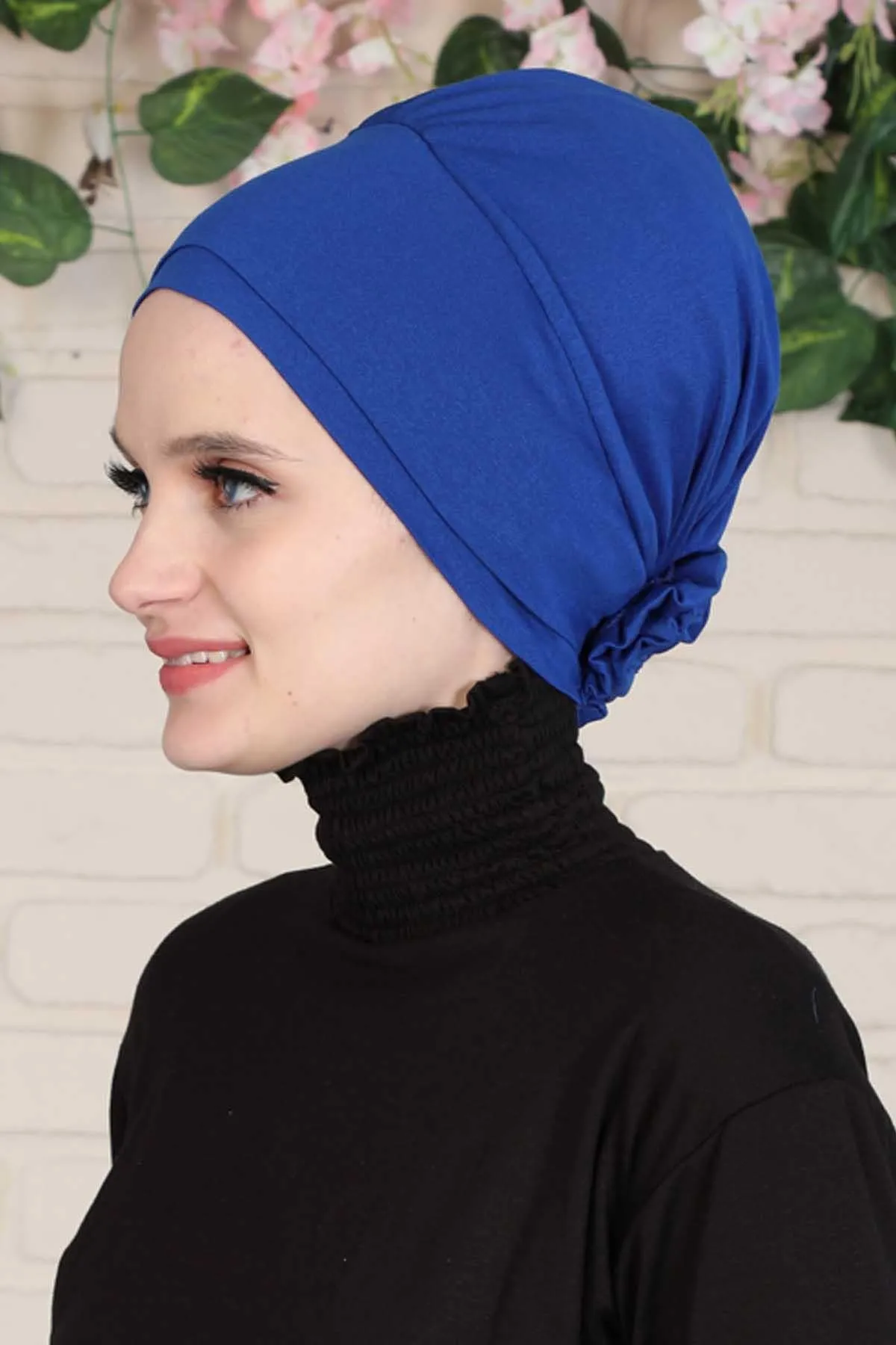 Elastic Easy Wrap Instant Turban Bonnet Cap for Women, Fashionable Single Colour Pre-Tied Turban Hijab, Cotton Elastic Chemo Headwear,B-53