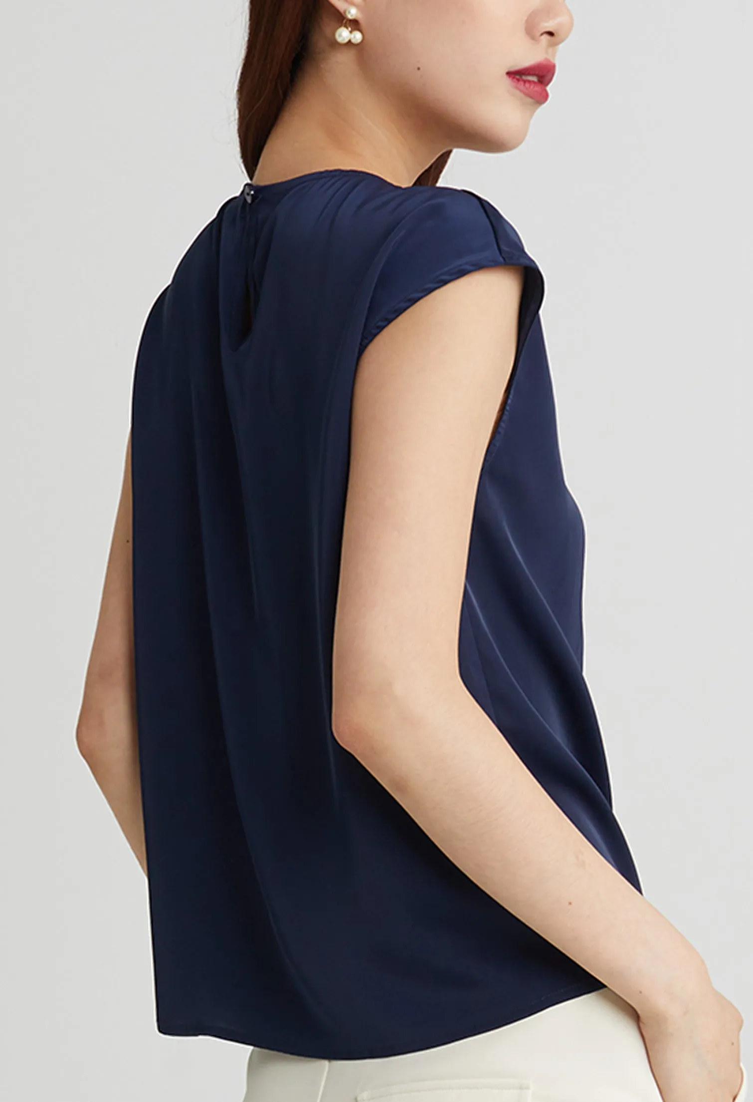 Elegant Silk Cap Sleeve Blouse