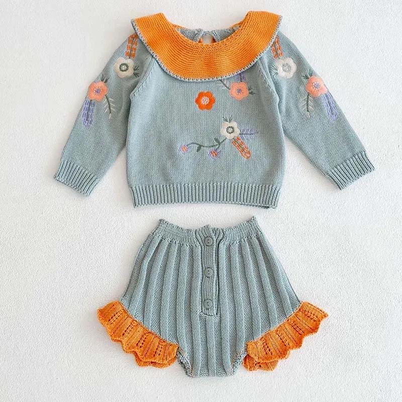 Embroidered Knit Sweater and Bloomers Ensemble