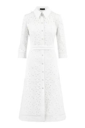 EULOPHIA WHITE FLORAL BRODERIE ANGLAISE COTTON-POPLIN MIDI SHIRT DRESS