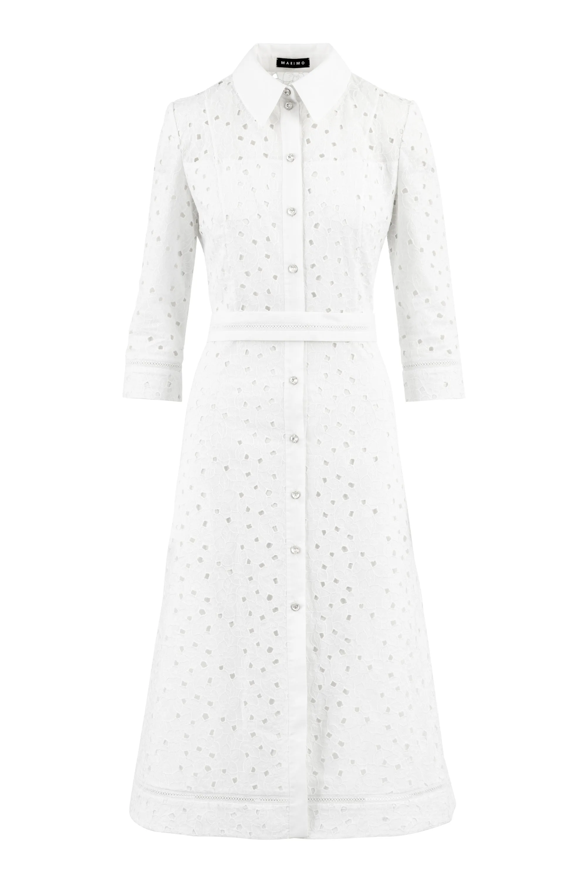 EULOPHIA WHITE FLORAL BRODERIE ANGLAISE COTTON-POPLIN MIDI SHIRT DRESS