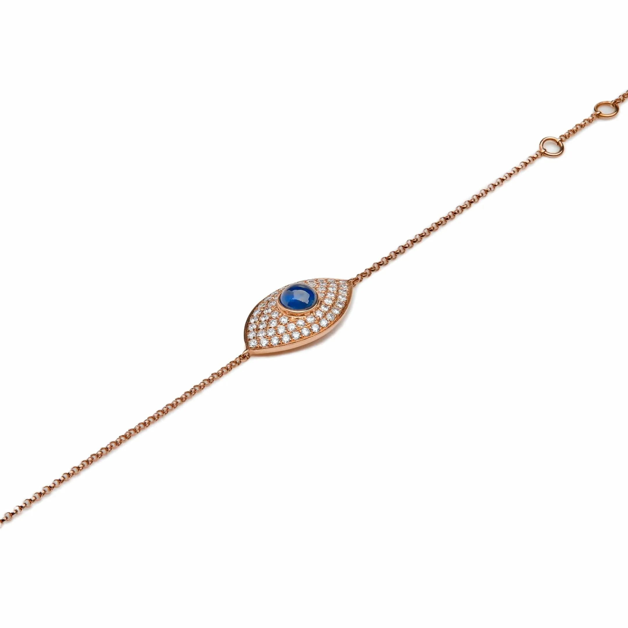 Evil Eye Blue Sapphire Pavé Set Diamond Rose Gold Chain Bracelet