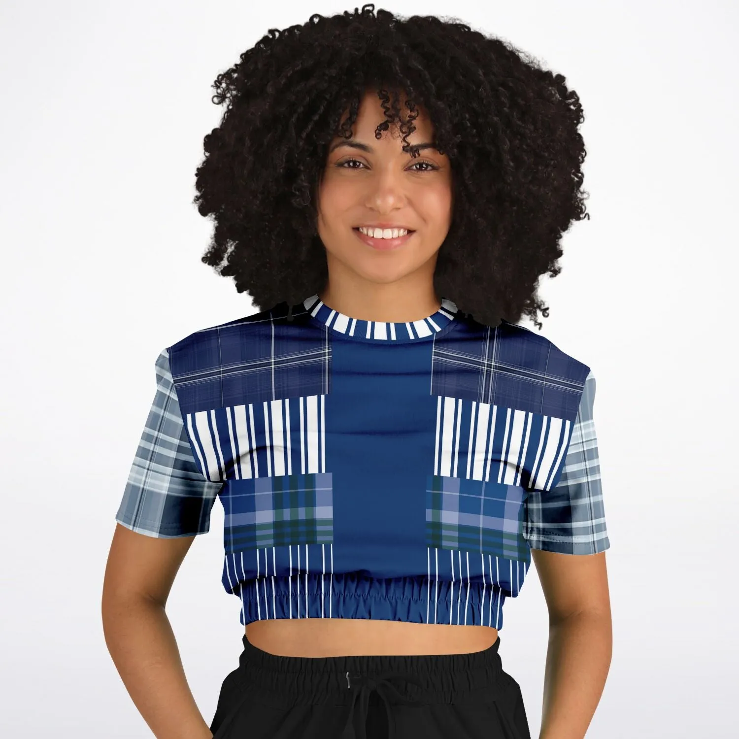 Fair Isle Blue Short Sleeve Cropped Eco-Poly Sweater