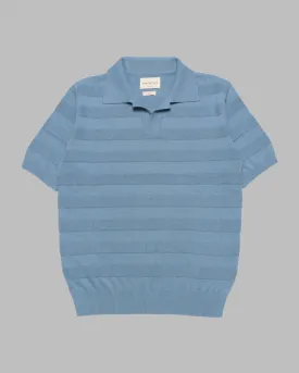 Far Afield MARSAN Short Sleeve Polo Allure Blue Raised Stripe