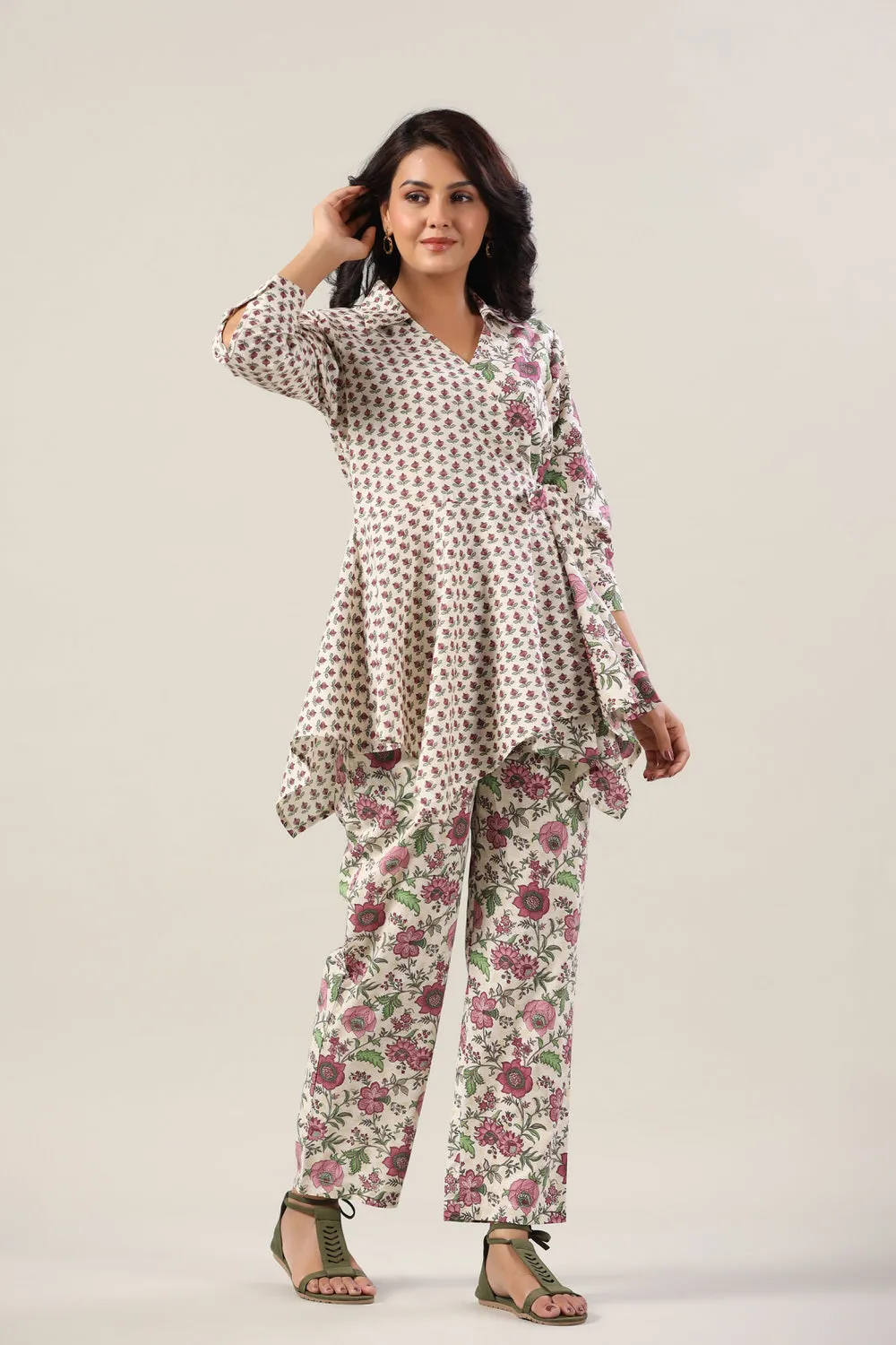 Floral Jaal On Lavender Knot Cotton Co-ord Set