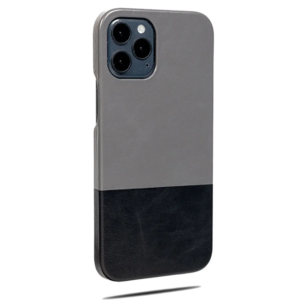 Fossil Gray & Crow Black iPhone 13 Pro Max Leather Case（Compatible with iPhone 12 Pro Max）