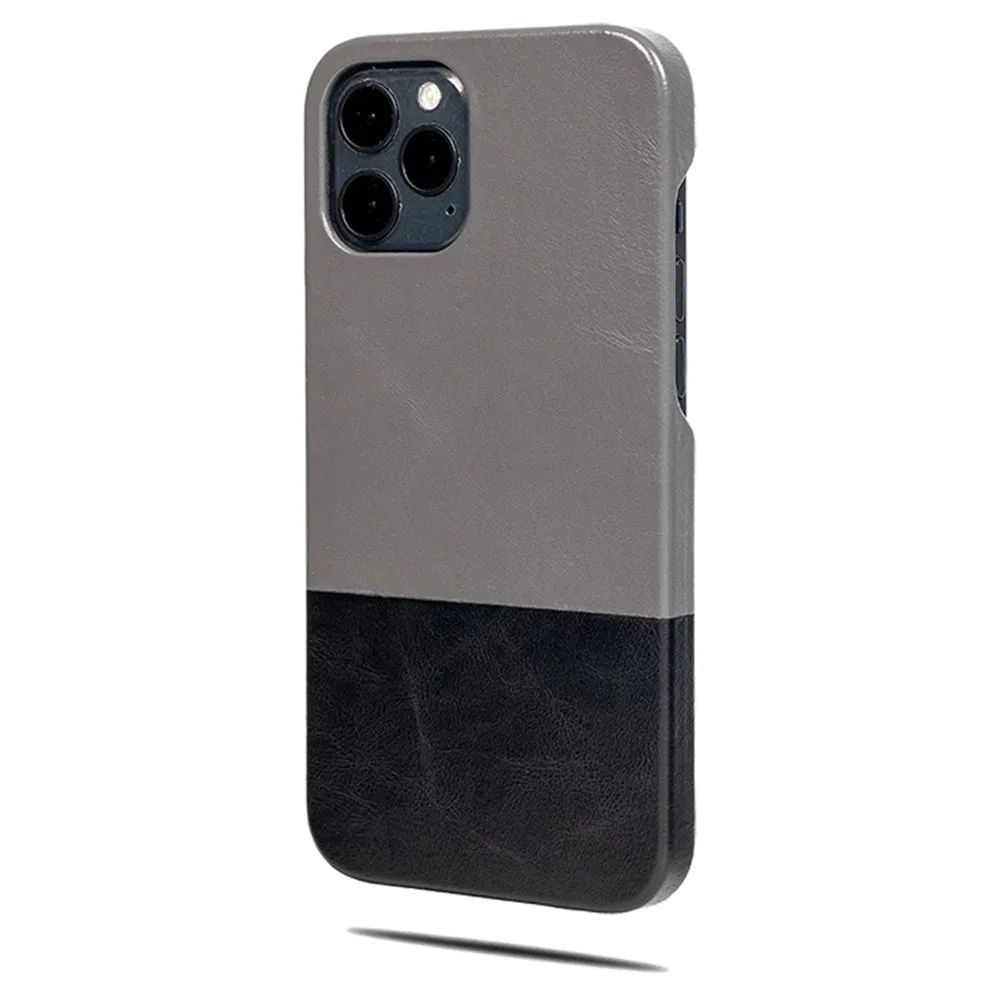 Fossil Gray & Crow Black iPhone 13 Pro Max Leather Case（Compatible with iPhone 12 Pro Max）