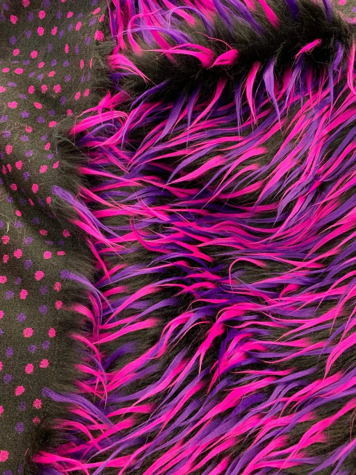 Fuchsia Purple Black 3 Tone Long Pile Design 60 Inches Wide Faux Fur Fake Fabric