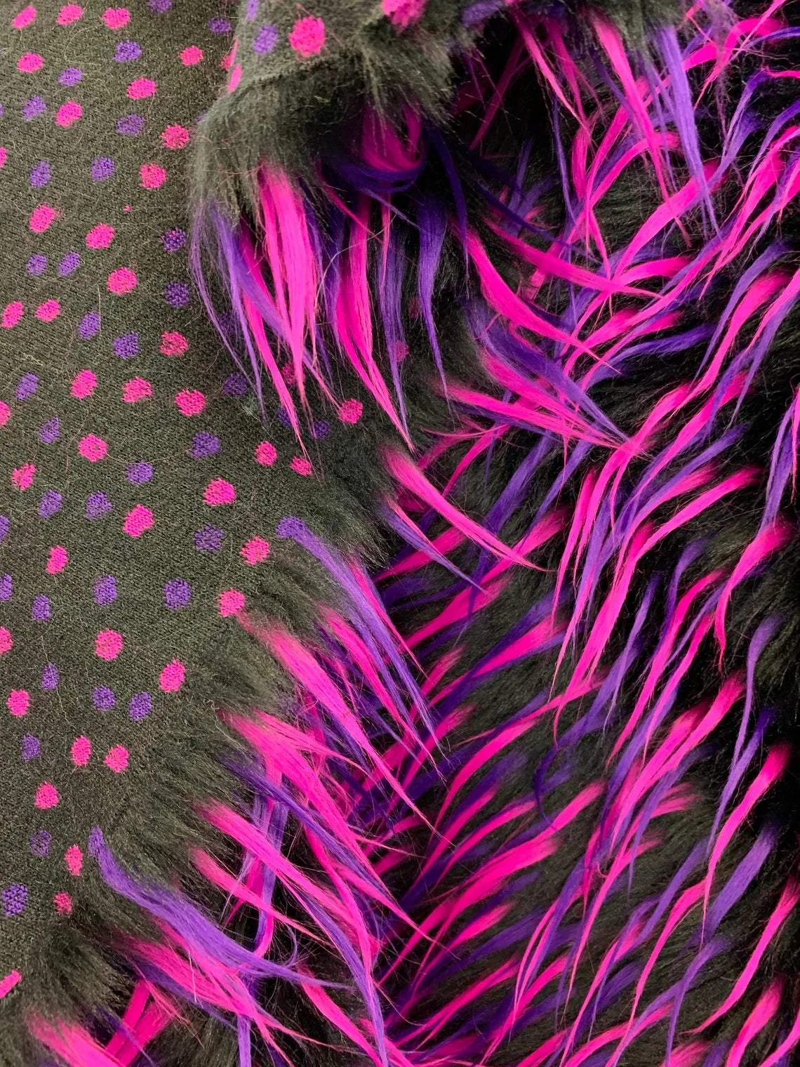 Fuchsia Purple Black 3 Tone Long Pile Design 60 Inches Wide Faux Fur Fake Fabric