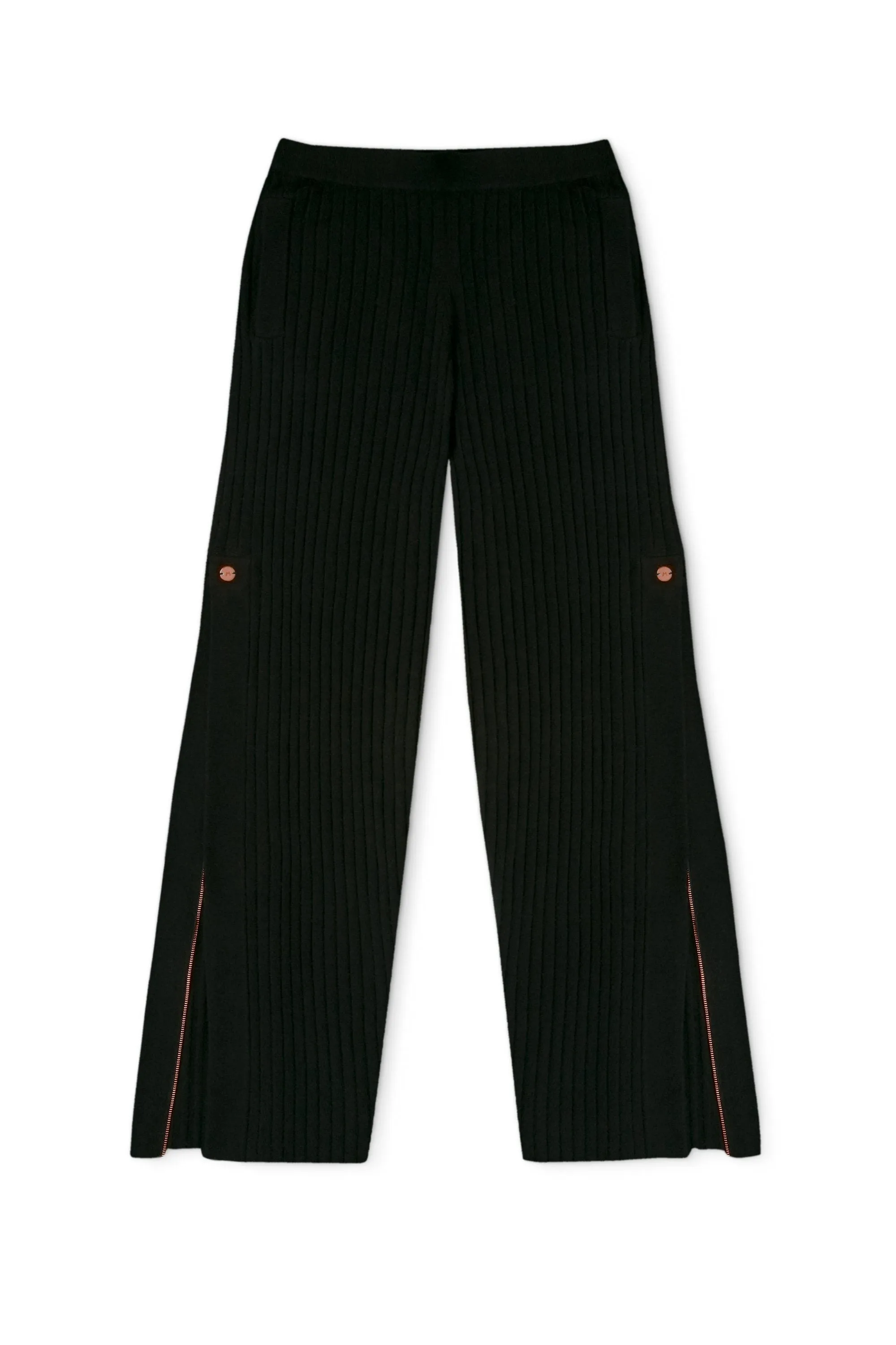 Get Set Ribbed Cashmere Wide-Leg Track Pants - Black