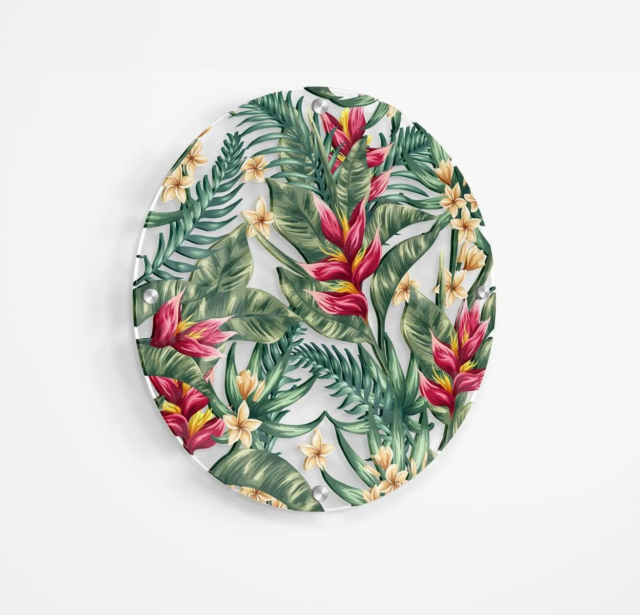 Green Leaves Printed Transparent Acrylic Circle