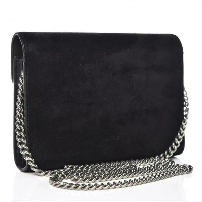 Gucci Chain Wallet Dionysus Mini Black Suede Leather Cross Body Bag