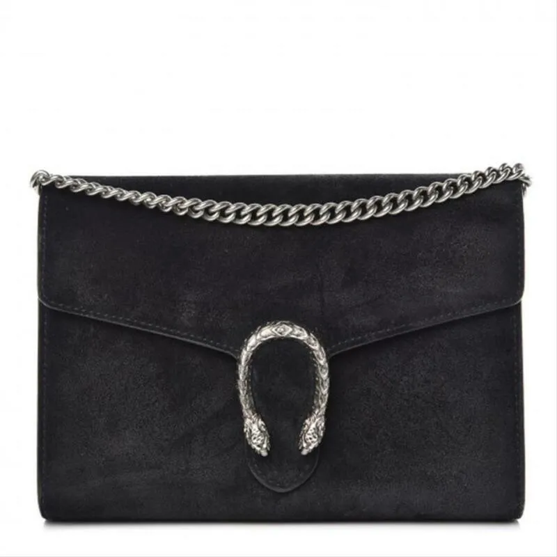 Gucci Chain Wallet Dionysus Mini Black Suede Leather Cross Body Bag