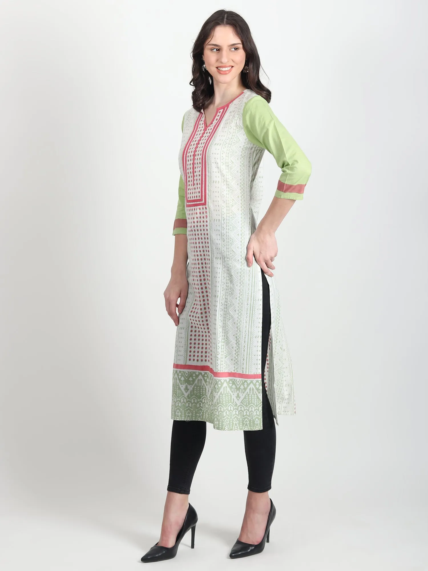 HADES Hand Block Printed Straight Kurti Geometric Motifs