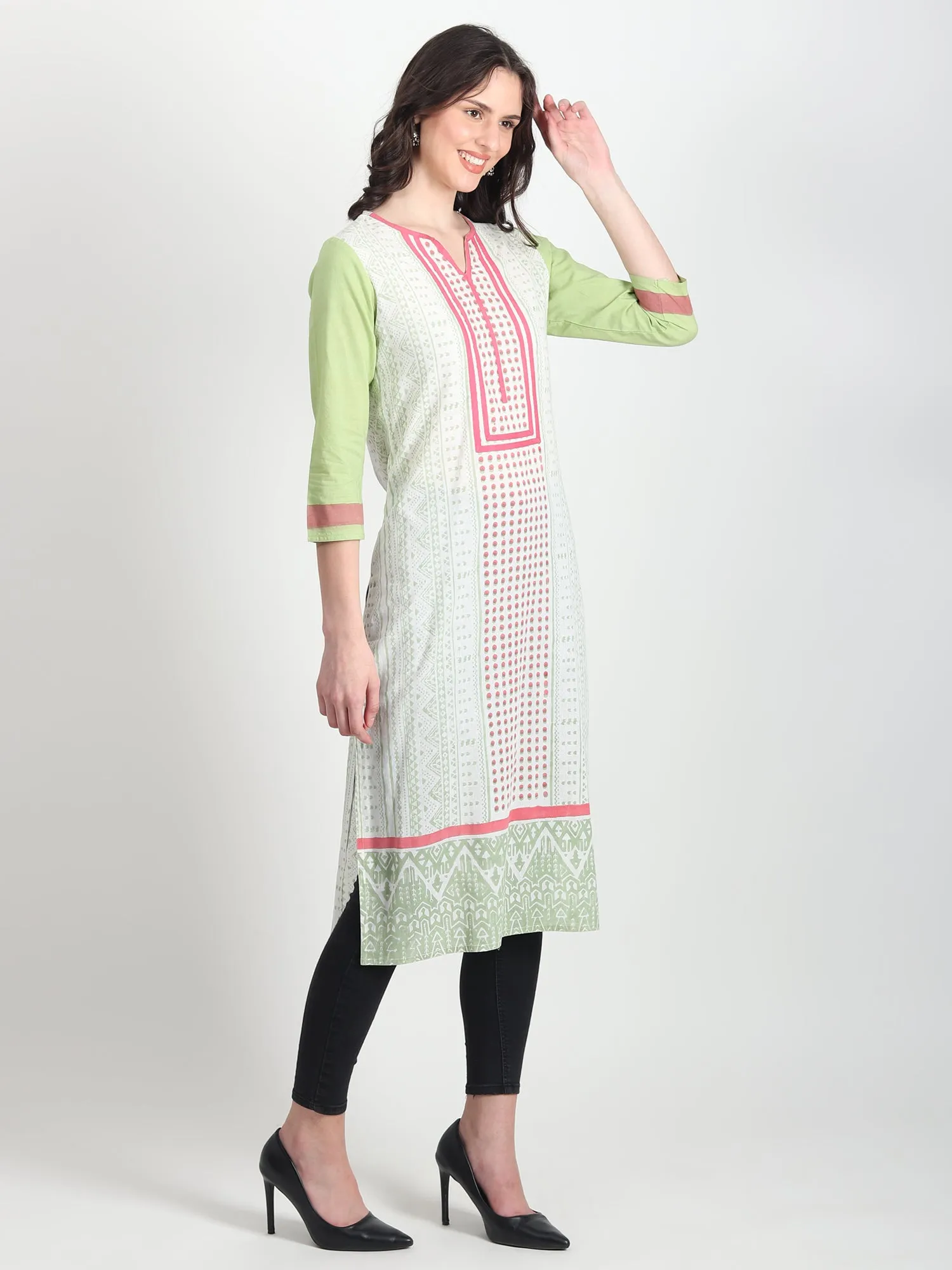 HADES Hand Block Printed Straight Kurti Geometric Motifs