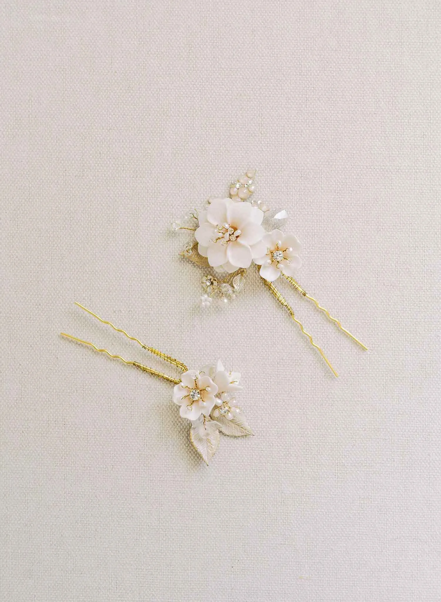 Hand sculpted clay blossom hair pin set of two - Style #2152