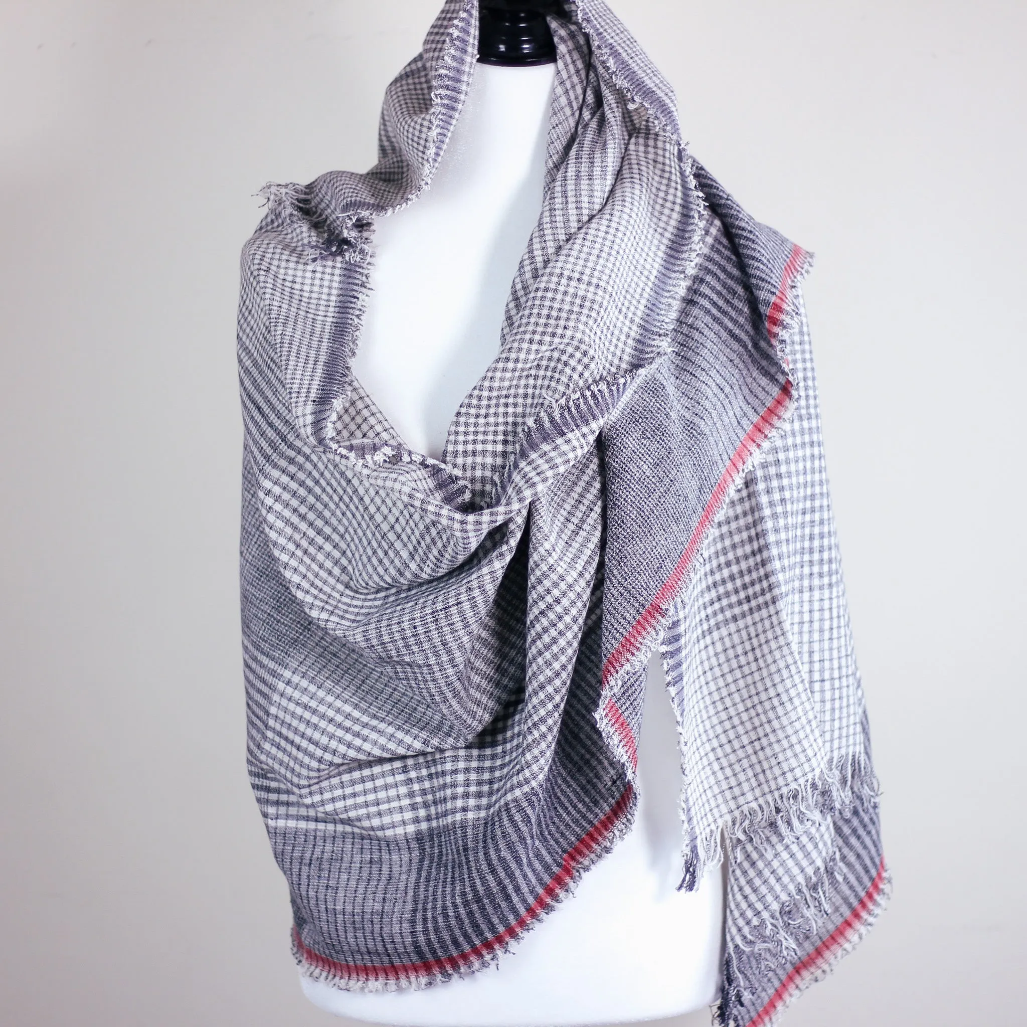 Handspun & Handwoven Organic Cotton Scarf Wrap - Frayed Edges | Gray, 25x77"