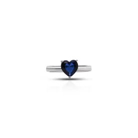 Heart Shaped Blue Sapphire Silver Ring