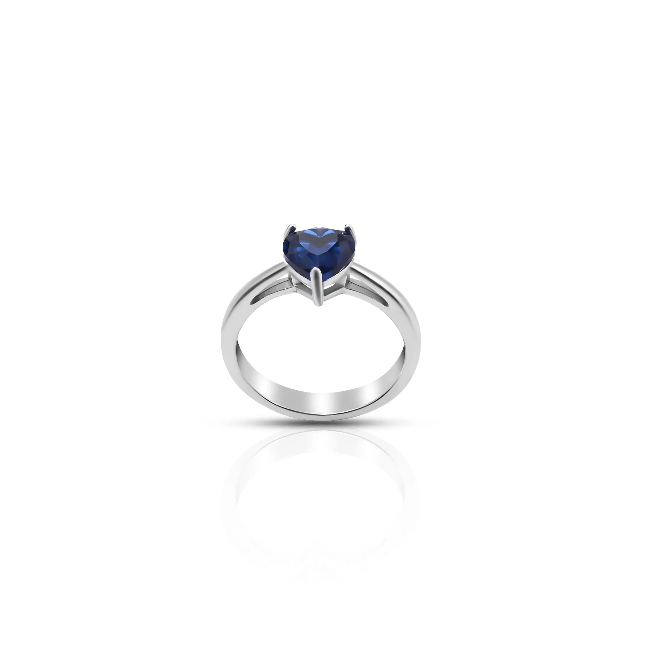 Heart Shaped Blue Sapphire Silver Ring