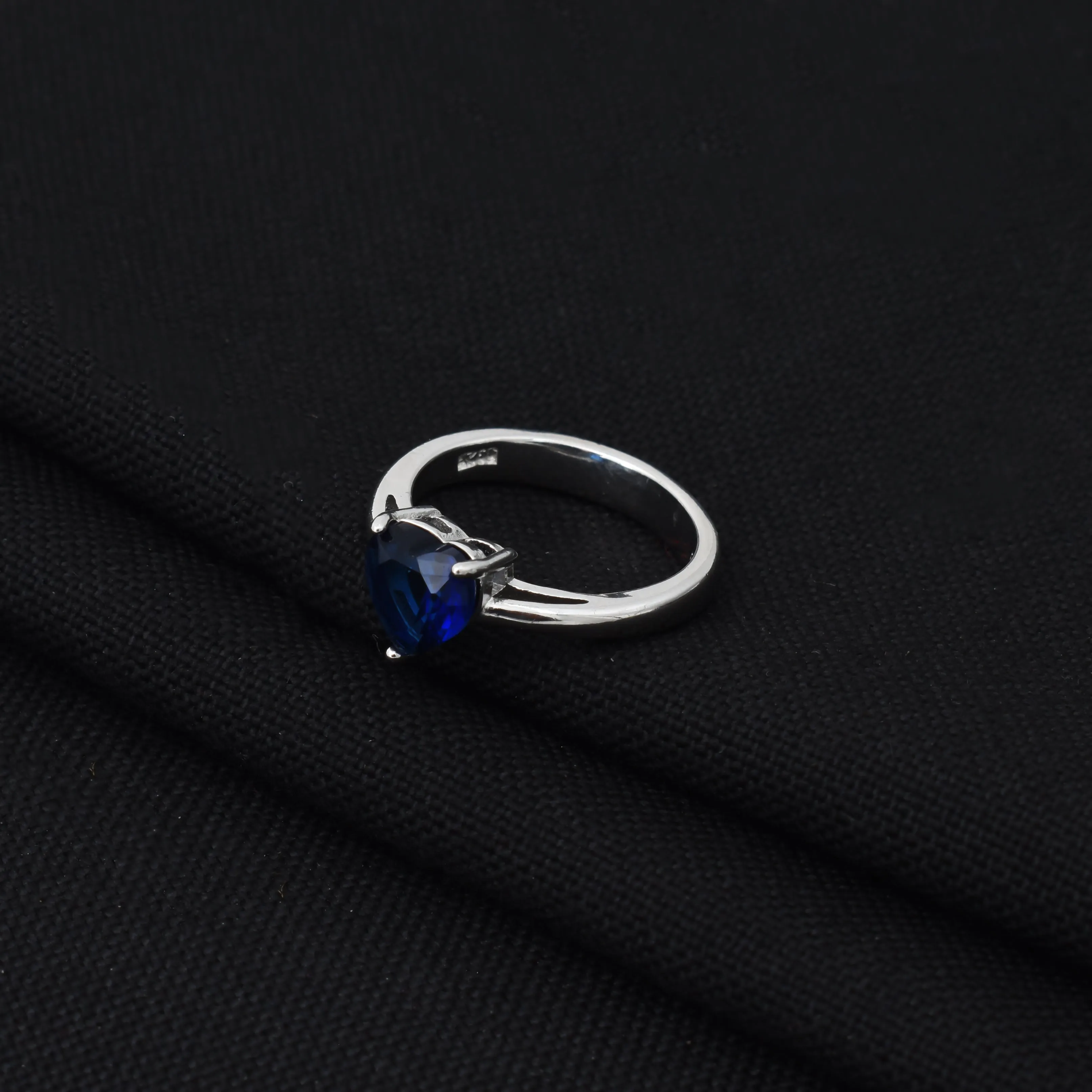 Heart Shaped Blue Sapphire Silver Ring