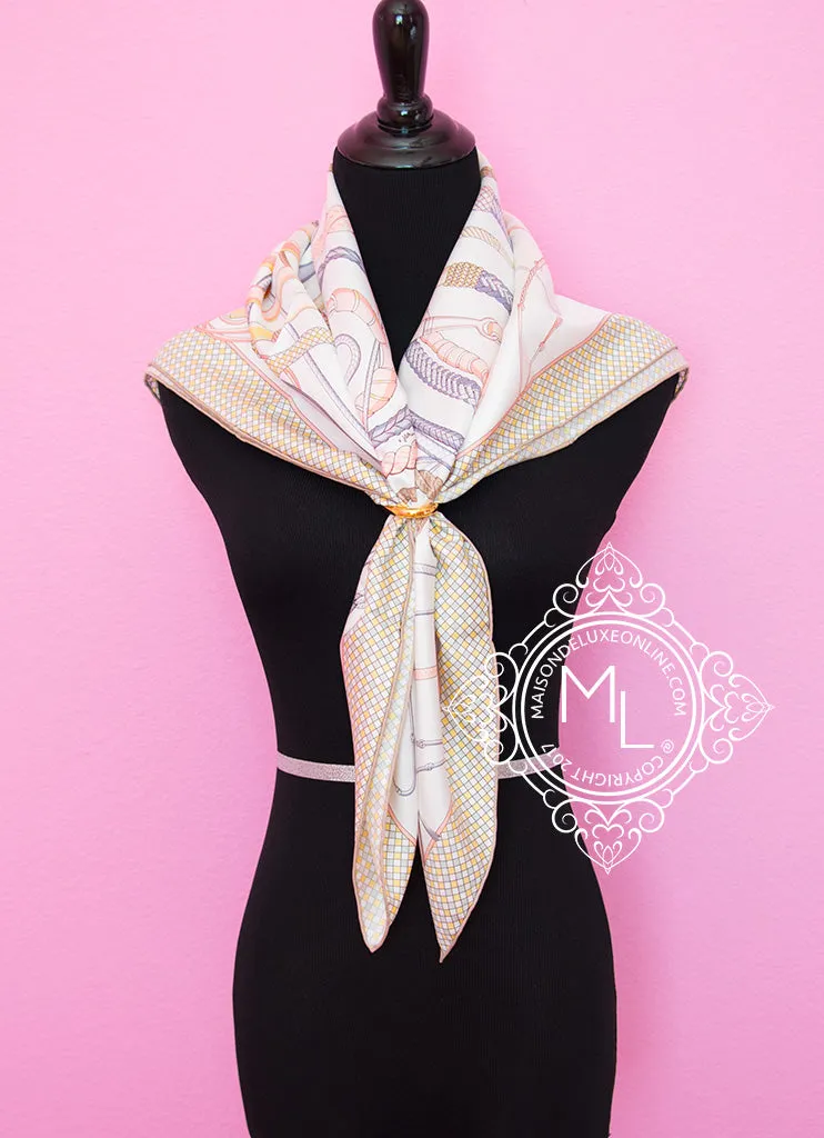 Hermes Beige Pink Twill Silk 90 cm Fouets et Badines Scarf