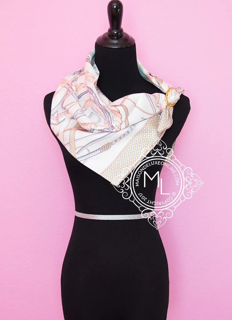 Hermes Beige Pink Twill Silk 90 cm Fouets et Badines Scarf