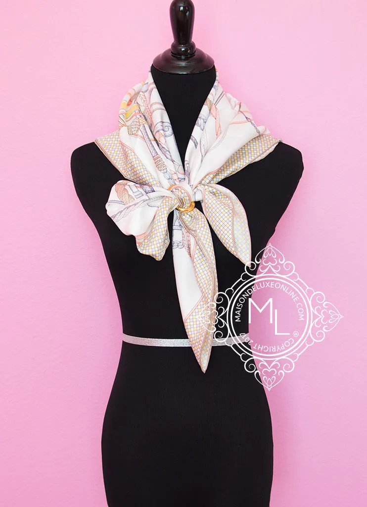 Hermes Beige Pink Twill Silk 90 cm Fouets et Badines Scarf