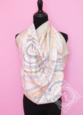 Hermes Beige Pink Twill Silk 90 cm Fouets et Badines Scarf