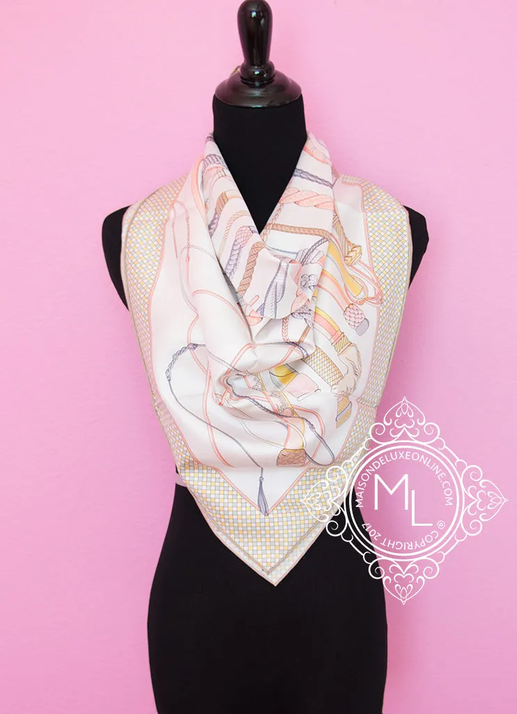 Hermes Beige Pink Twill Silk 90 cm Fouets et Badines Scarf