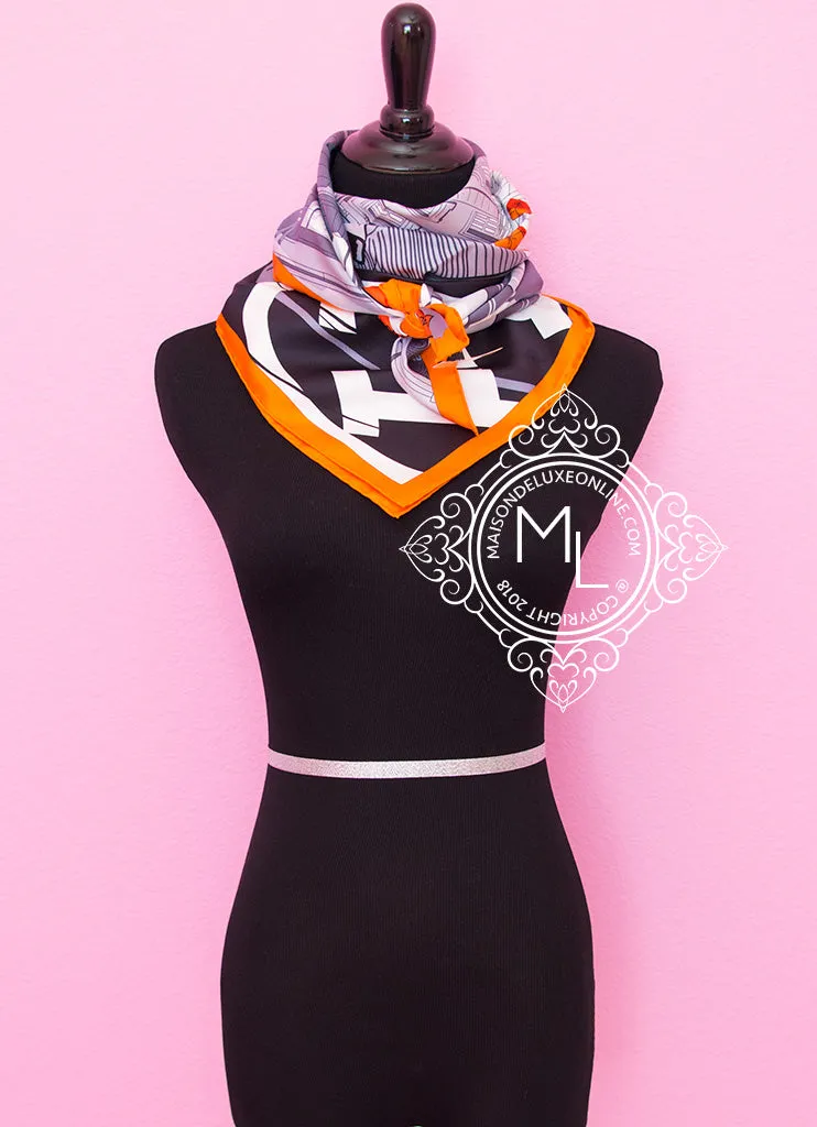 Hermes Black White Twill Silk 90 cm Space Shopping au Faubourg Scarf