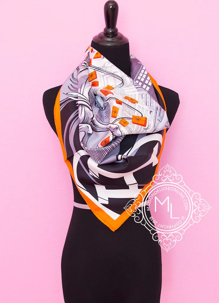 Hermes Black White Twill Silk 90 cm Space Shopping au Faubourg Scarf