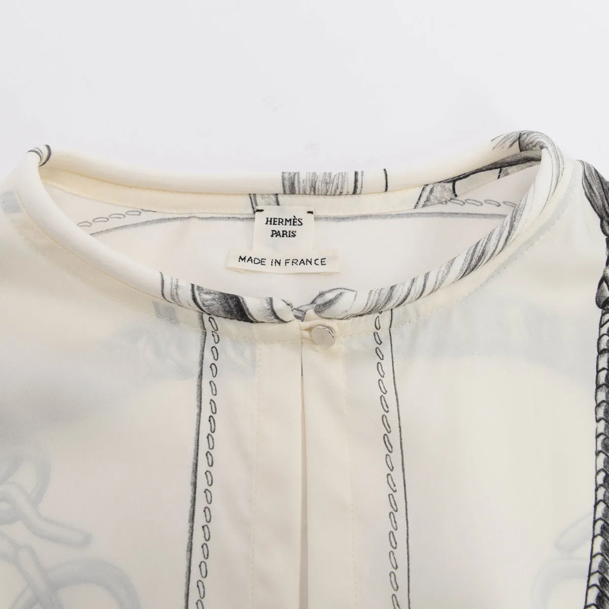 Hermes Blanc Casse Silk Projets Carres Blouse FR 38