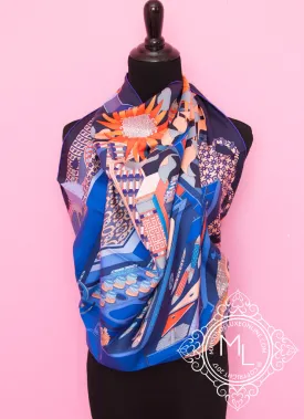 Hermes Blue Corail Twill Silk 90 cm Les tresors d'un Artiste Scarf