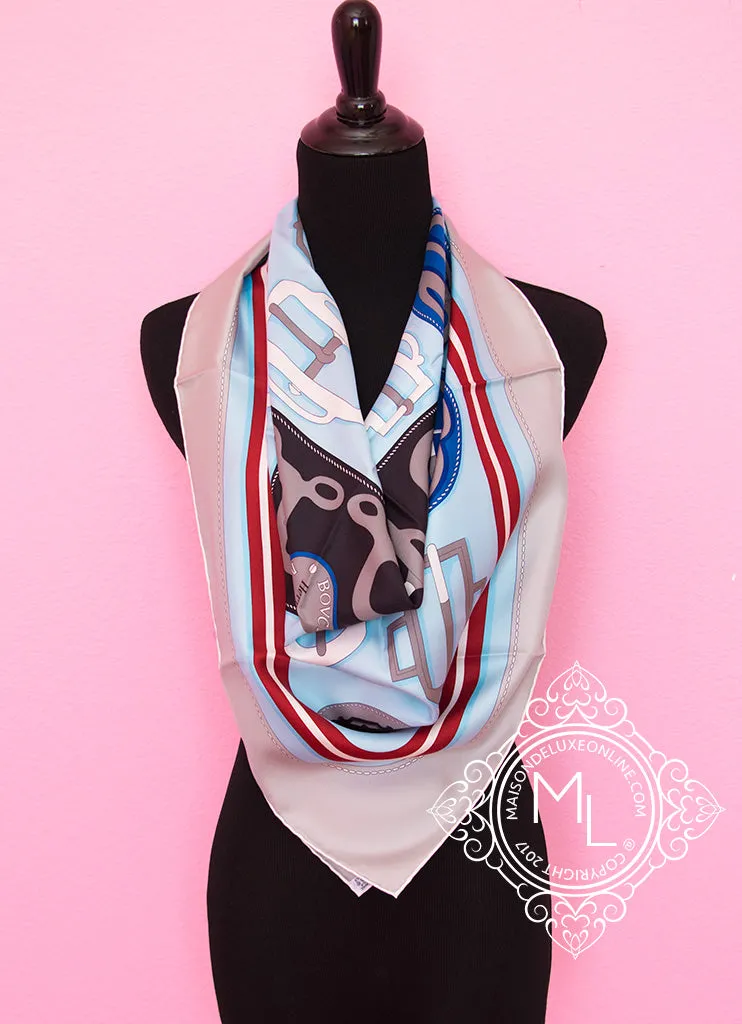 Hermes Blue Gris Twill Silk 90 cm Bouclerie Moderne Scarf