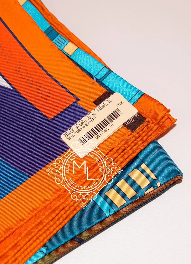 Hermes Blue Orange Twill Silk 90 cm Space Shopping au Faubourg Scarf