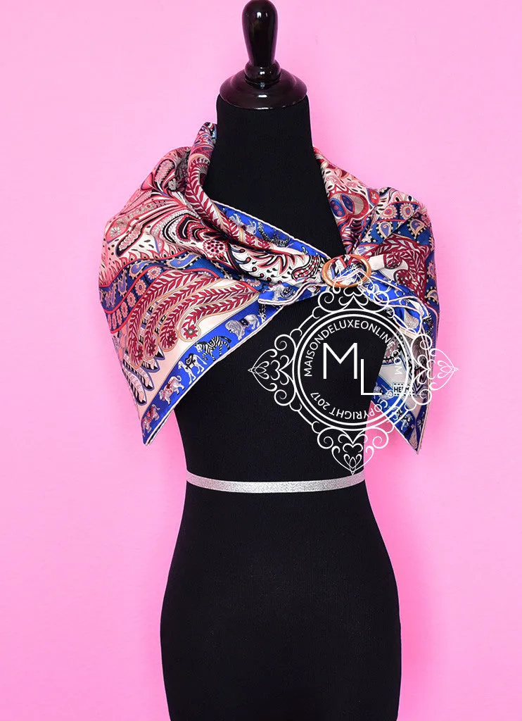 Hermes Blue Pink Twill Silk 90 cm Le Jardin de la Maharani Scarf