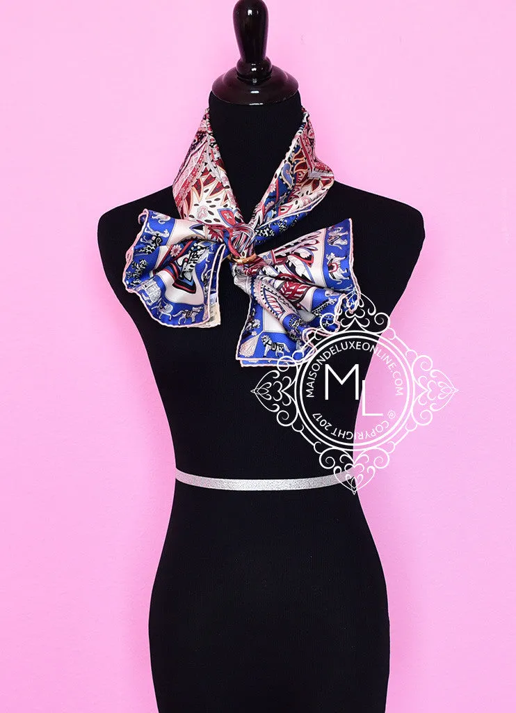 Hermes Blue Pink Twill Silk 90 cm Le Jardin de la Maharani Scarf